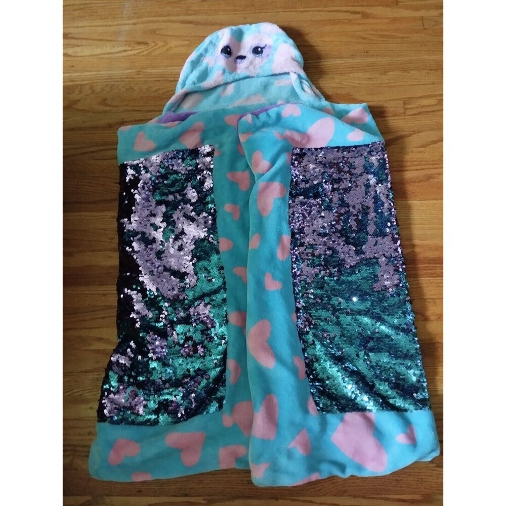 Build a Bear Workshop Hooded Sequin BLANKET Full Size Plush Toys Teal Pink
